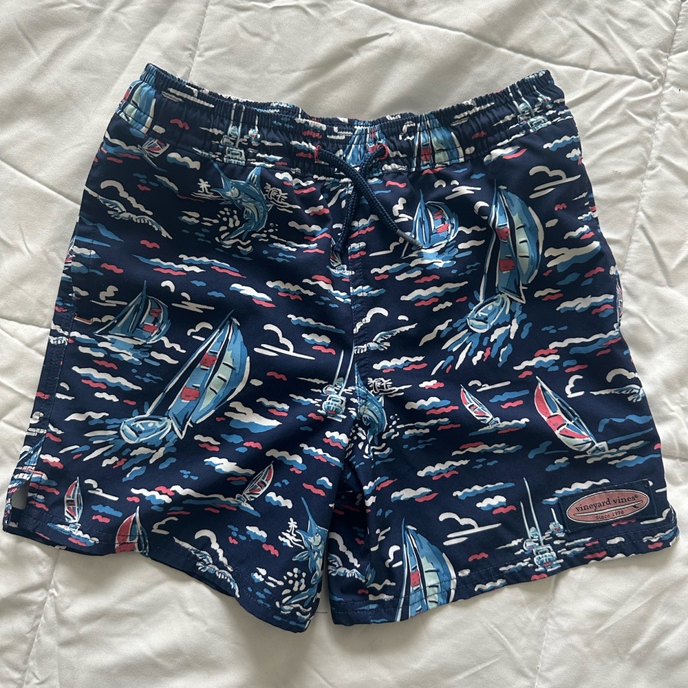 Vineyard Vines Navy Sailboat Boys Swim Trunks